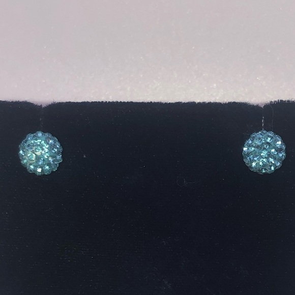 STERLING Silver Blue Crystal Sparkle Ball Stud Earrings 7mm - Picture 5 of 8